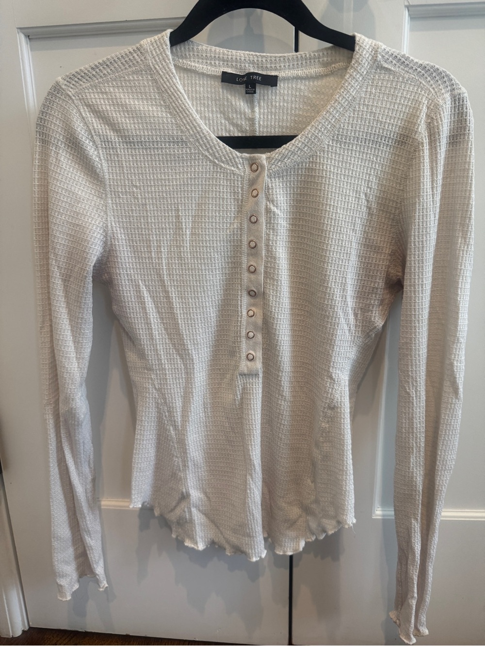 Love Tree Cream Waffle Knit Henley Long Sleeve Top